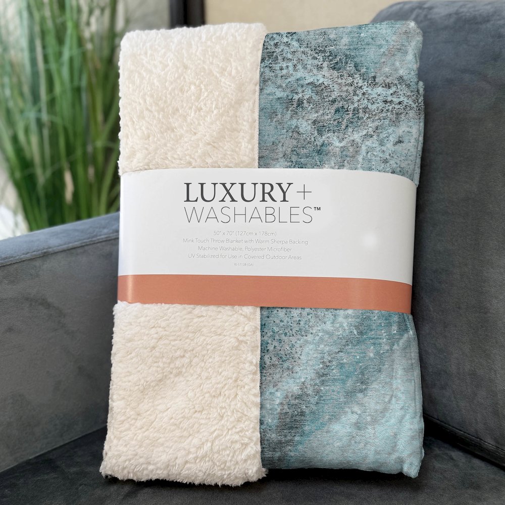 Premium Machine Washable ASB505 Teal 50" x 70" Sherpa Throw Blanket. Picture 3