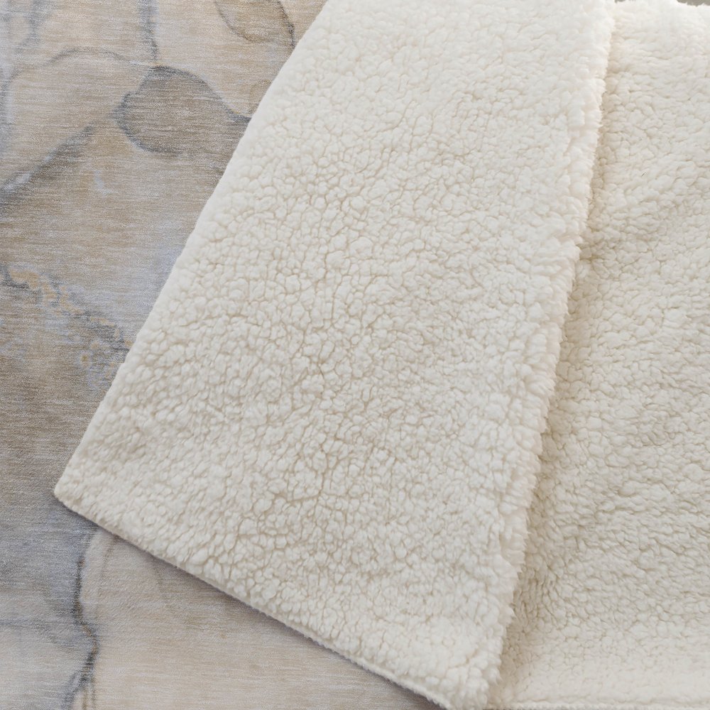 Premium Machine Washable ASB506 Beige 50" x 70" Sherpa Throw Blanket. Picture 2