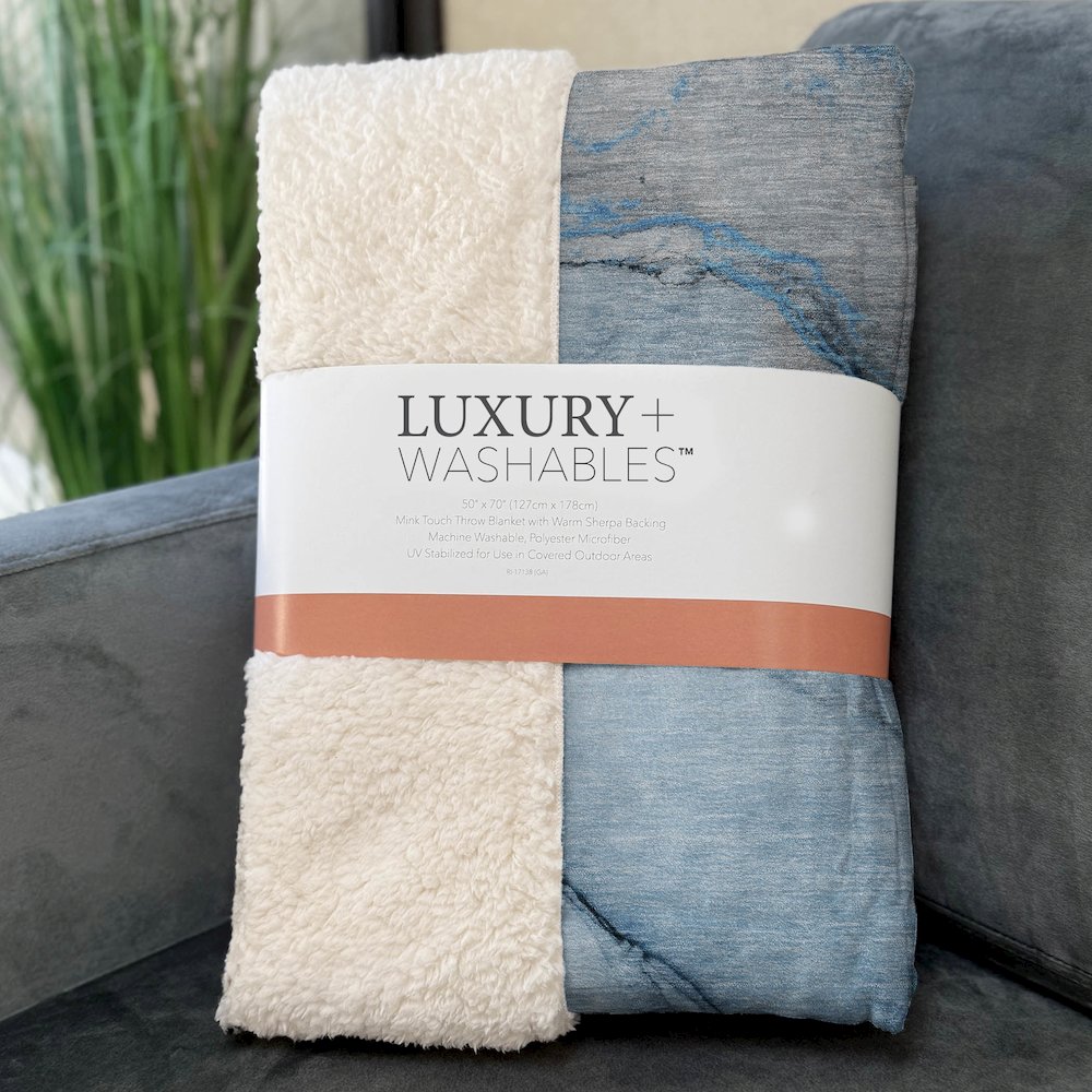 Premium Machine Washable ASB506 Blue 50" x 70" Sherpa Throw Blanket. Picture 3