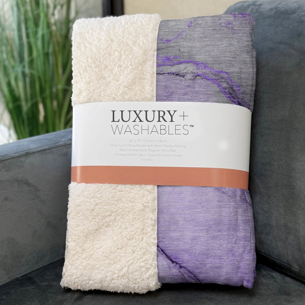 Premium Machine Washable ASB506 Purple 50" x 70" Sherpa Throw Blanket. Picture 3
