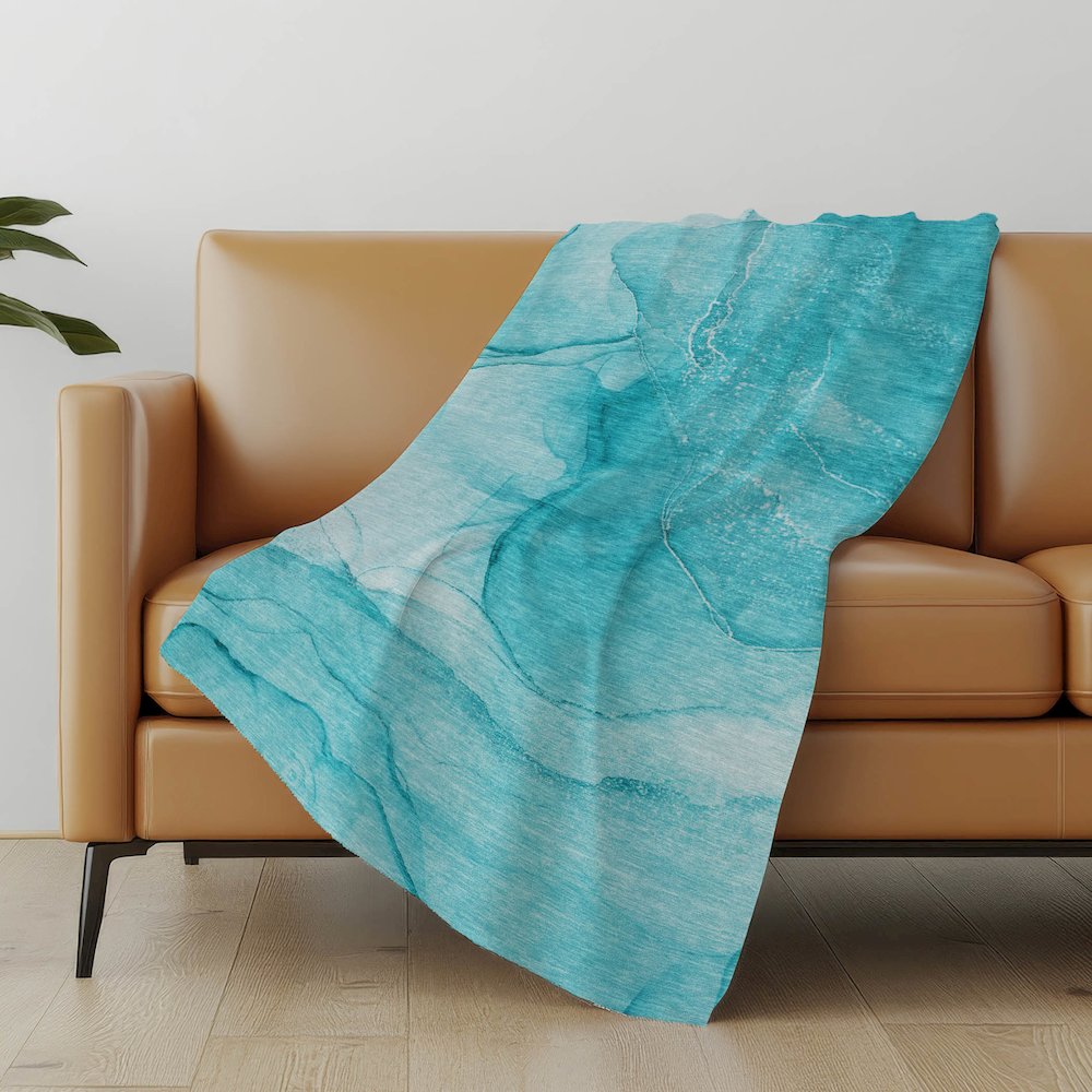 Premium Machine Washable ASB507 Teal 50" x 70" Sherpa Throw Blanket. Picture 5