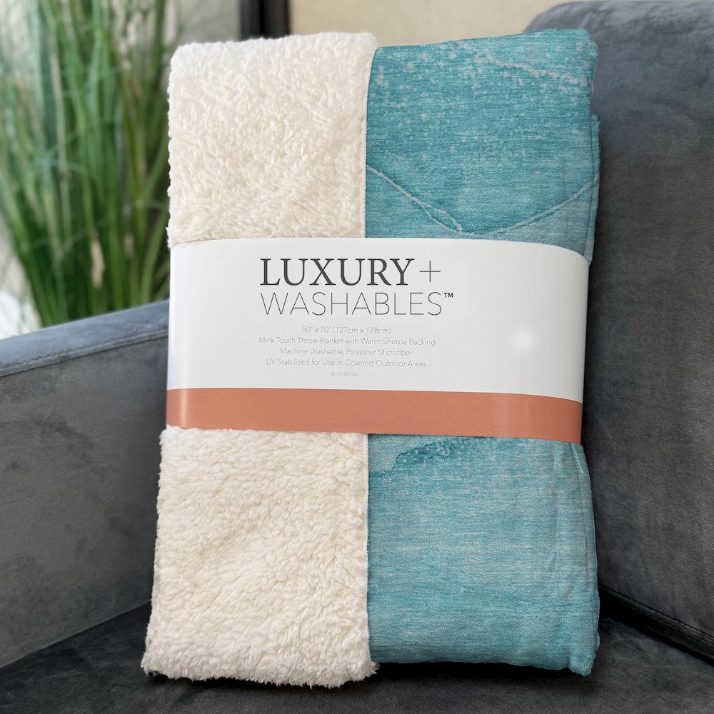 Premium Machine Washable ASB507 Teal 50" x 70" Sherpa Throw Blanket. Picture 3