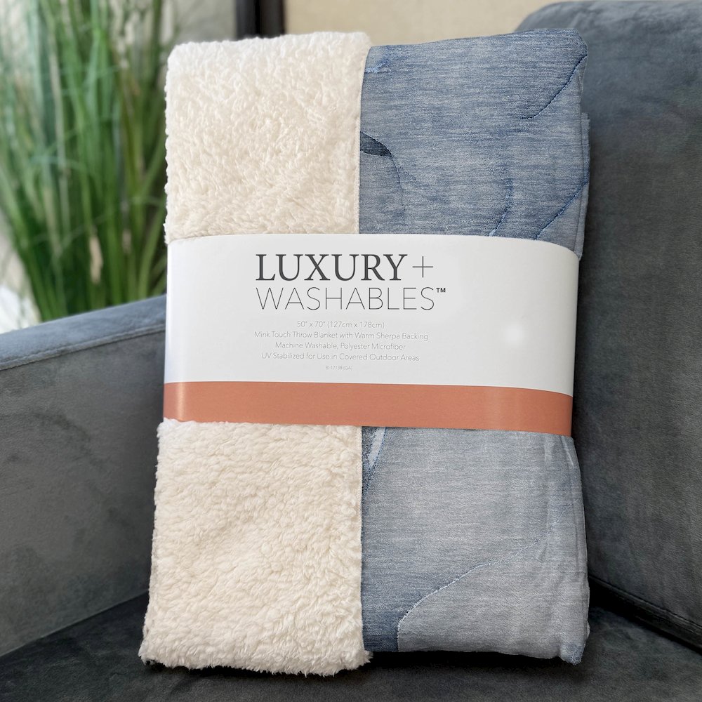Premium Machine Washable ASB508 Blue 50" x 70" Sherpa Throw Blanket. Picture 3