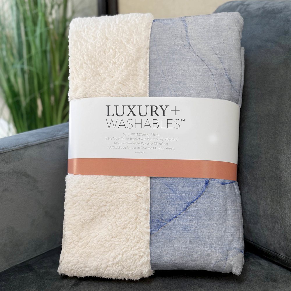 Premium Machine Washable ASB510 Blue 50" x 70" Sherpa Throw Blanket. Picture 3