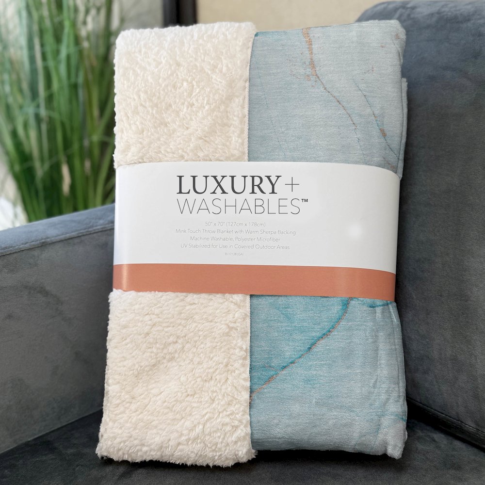 Premium Machine Washable ASB510 Teal 50" x 70" Sherpa Throw Blanket. Picture 3