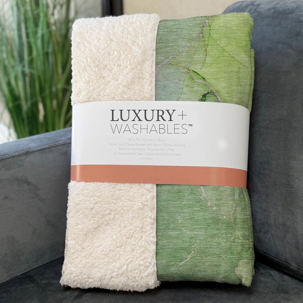 Premium Machine Washable ASB511 Green 50" x 70" Sherpa Throw Blanket. Picture 3