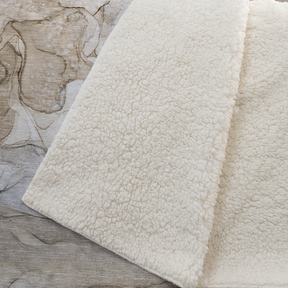 Premium Machine Washable ASB512 Beige 50" x 70" Sherpa Throw Blanket. Picture 2