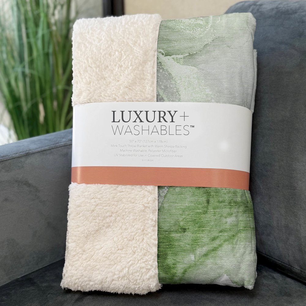Premium Machine Washable ASB513 Olive 50" x 70" Sherpa Throw Blanket. Picture 3