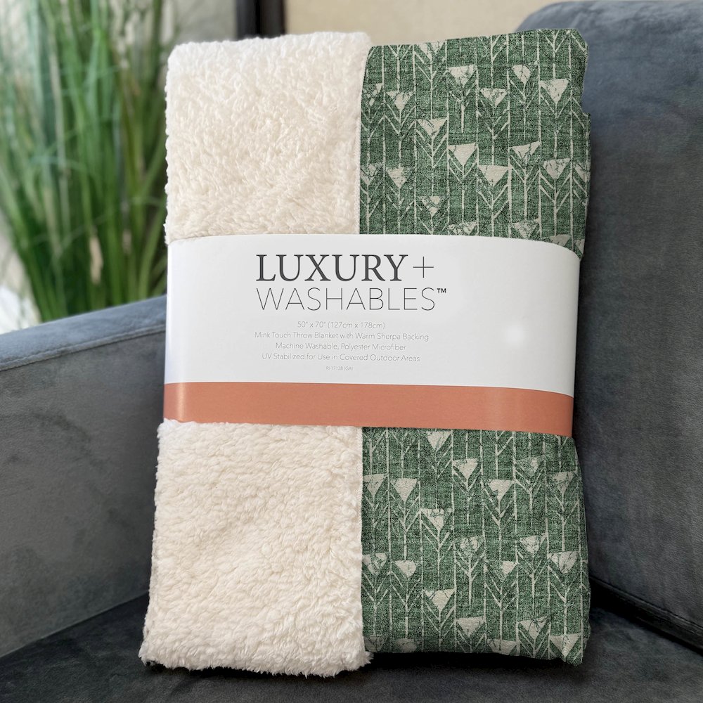Premium Machine Washable ASB514 Green 50" x 70" Sherpa Throw Blanket. Picture 3