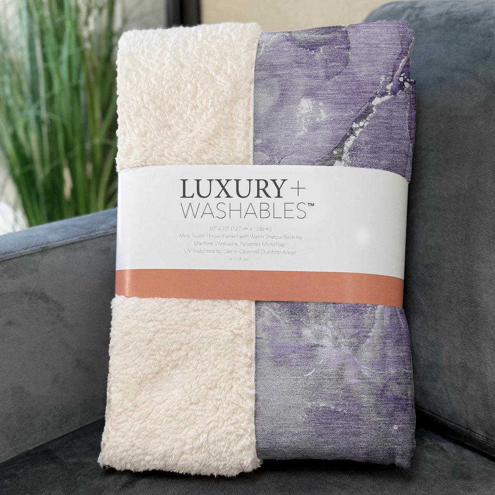 Premium Machine Washable ASB518 Purple 50" x 70" Sherpa Throw Blanket. Picture 3