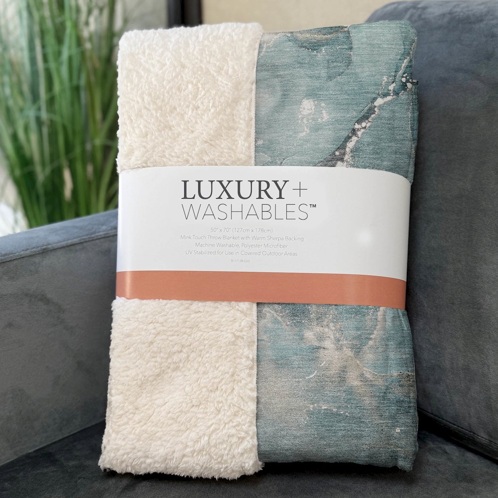 Premium Machine Washable ASB518 Teal 50" x 70" Sherpa Throw Blanket. Picture 3
