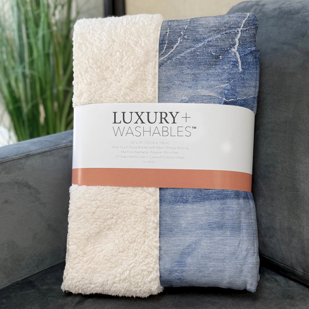 Premium Machine Washable ASB521 Blue 50" x 70" Sherpa Throw Blanket. Picture 3