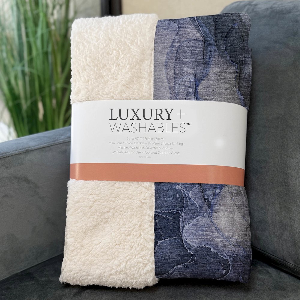 Premium Machine Washable ASB522 Blue 50" x 70" Sherpa Throw Blanket. Picture 3