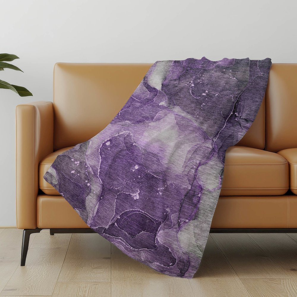 Premium Machine Washable ASB522 Purple 50" x 70" Sherpa Throw Blanket. Picture 5