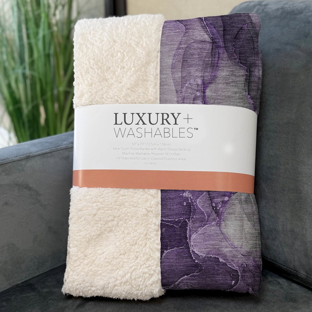Premium Machine Washable ASB522 Purple 50" x 70" Sherpa Throw Blanket. Picture 3