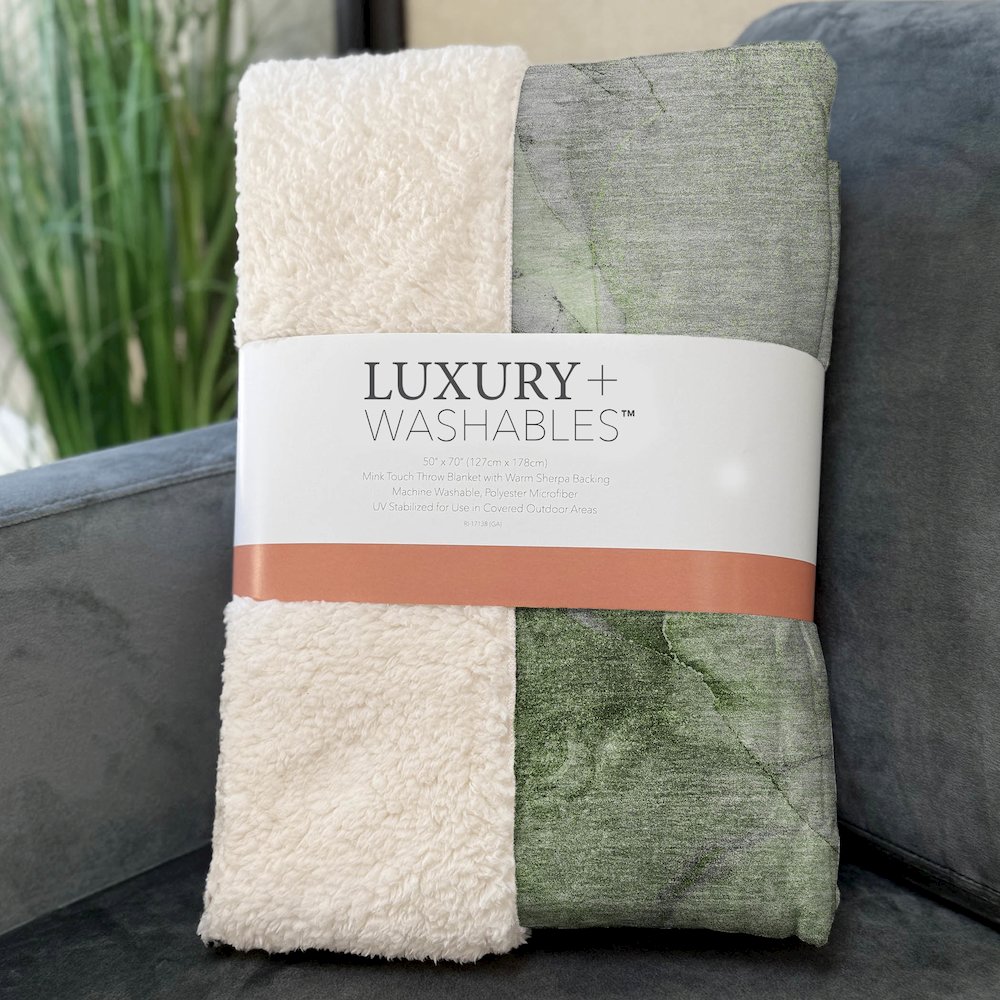 Premium Machine Washable ASB524 Olive 50" x 70" Sherpa Throw Blanket. Picture 3