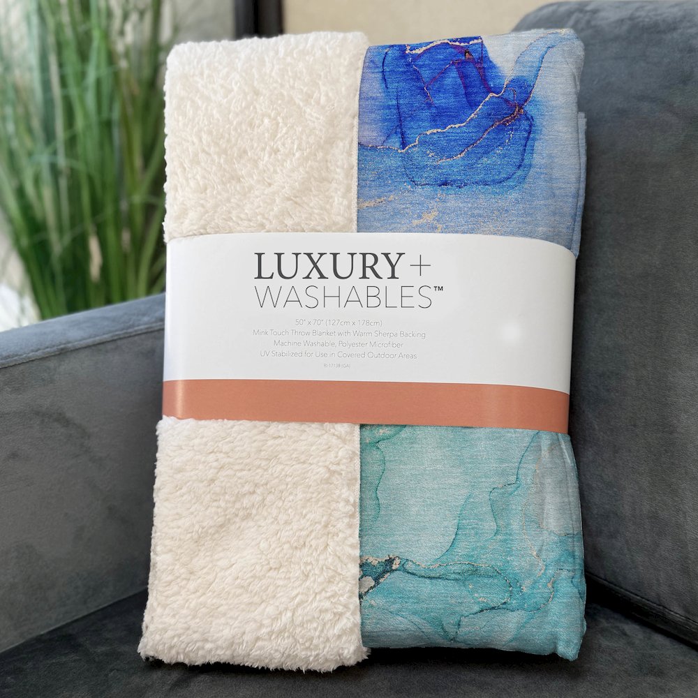 Premium Machine Washable ASB526 Blue 50" x 70" Sherpa Throw Blanket. Picture 3