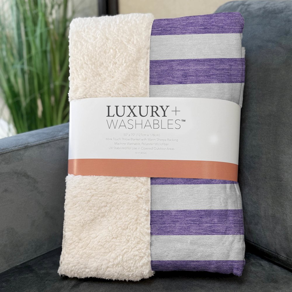 Premium Machine Washable ASB528 Purple 50" x 70" Sherpa Throw Blanket. Picture 3