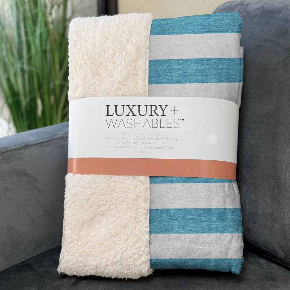 Premium Machine Washable ASB528 Teal 50" x 70" Sherpa Throw Blanket. Picture 3