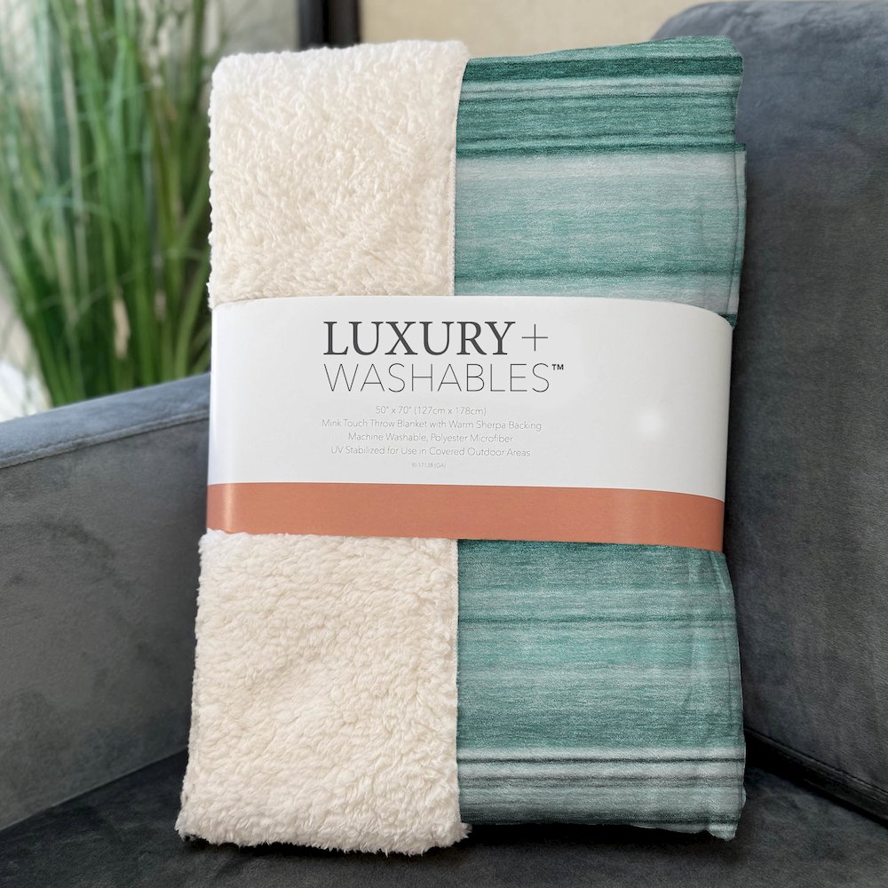 Premium Machine Washable ASB529 Aqua 50" x 70" Sherpa Throw Blanket. Picture 3