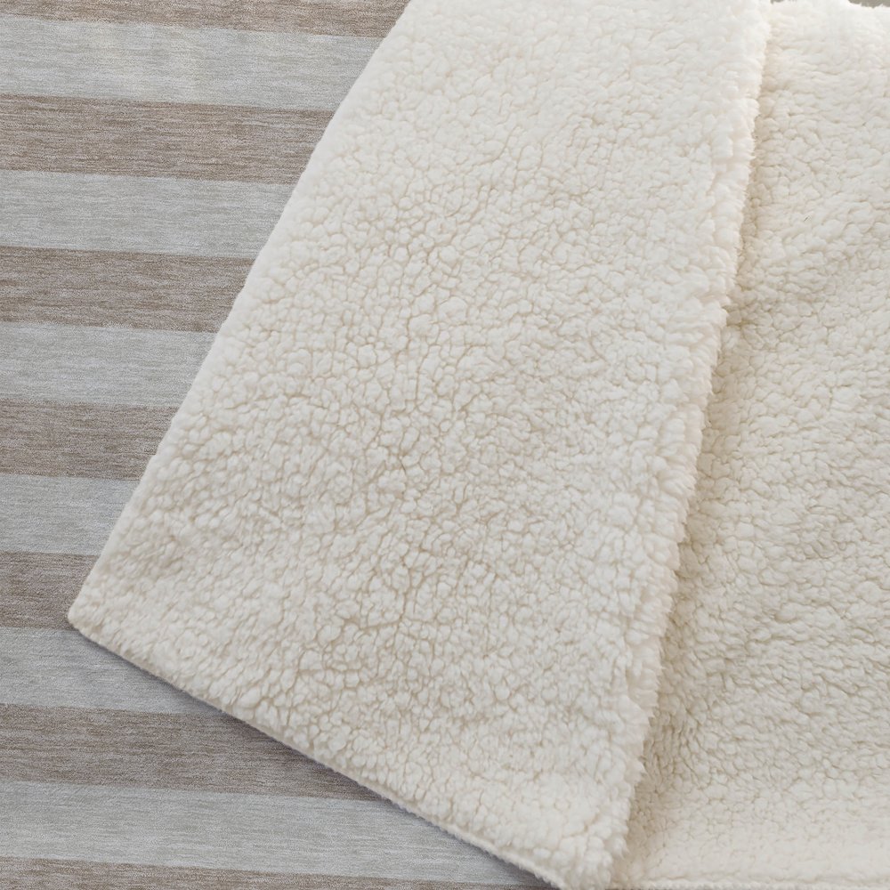 Premium Machine Washable ASB530 Beige 50" x 70" Sherpa Throw Blanket. Picture 2