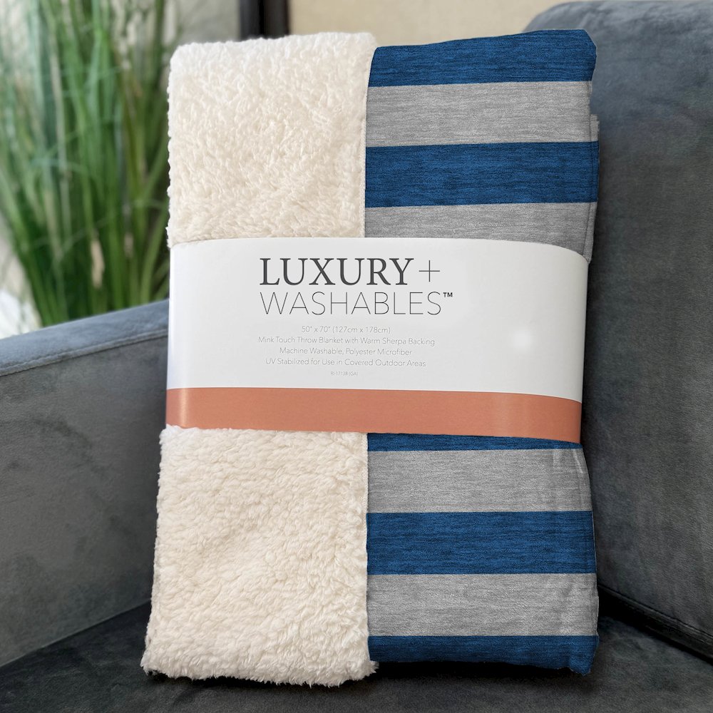 Premium Machine Washable ASB530 Blue 50" x 70" Sherpa Throw Blanket. Picture 3