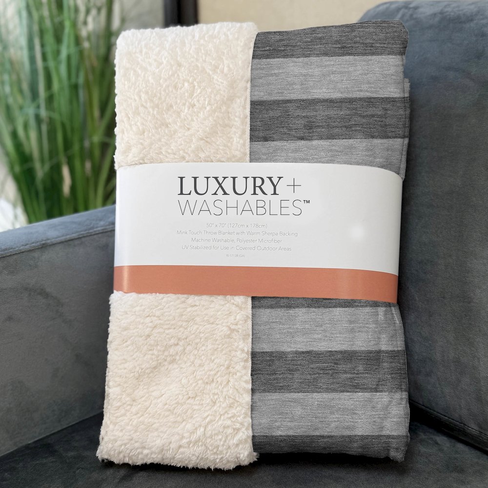 Premium Machine Washable ASB530 Granite 50" x 70" Sherpa Throw Blanket. Picture 3