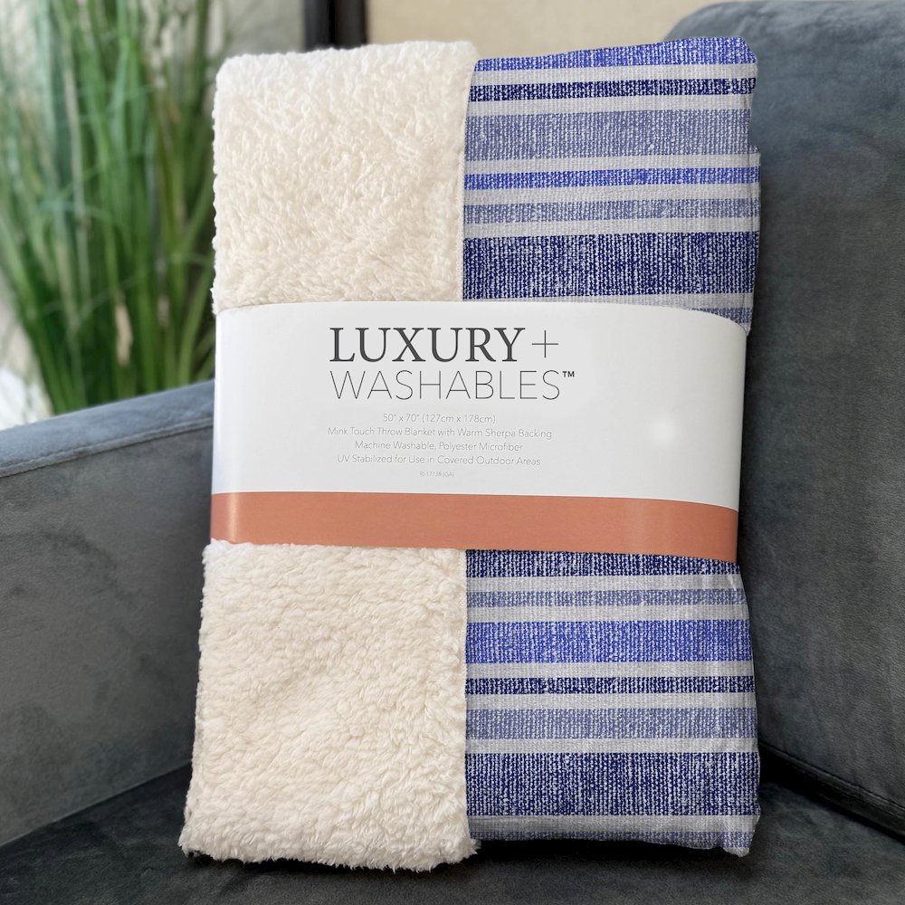 Premium Machine Washable ASB531 Blue 50" x 70" Sherpa Throw Blanket. Picture 3