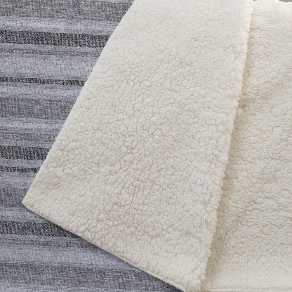 Premium Machine Washable ASB531 Silver 50" x 70" Sherpa Throw Blanket. Picture 2