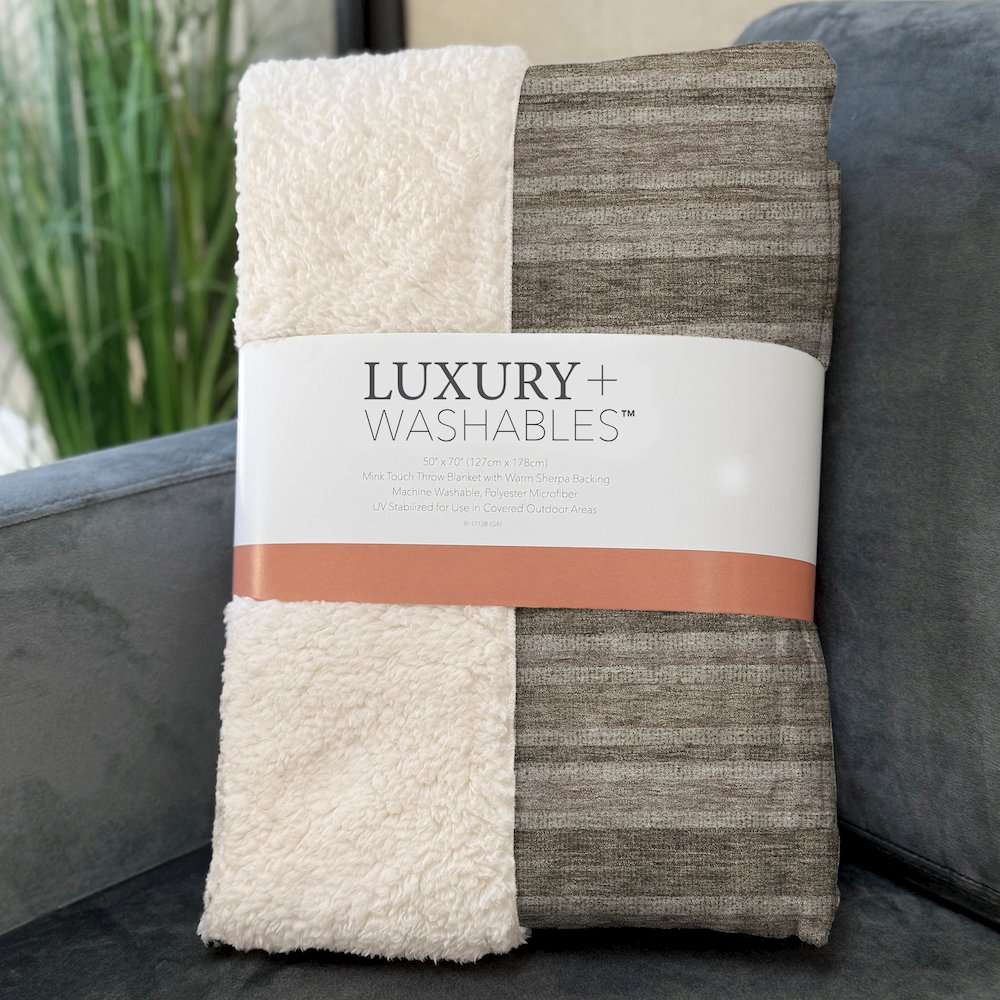 Premium Machine Washable ASB531 Taupe 50" x 70" Sherpa Throw Blanket. Picture 3