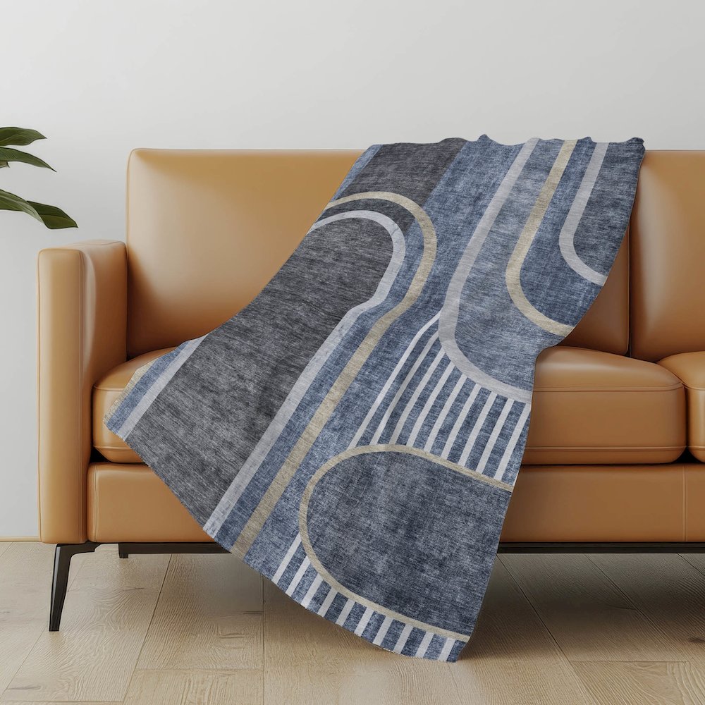 Premium Machine Washable ASB532 Navy 50" x 70" Sherpa Throw Blanket. Picture 5