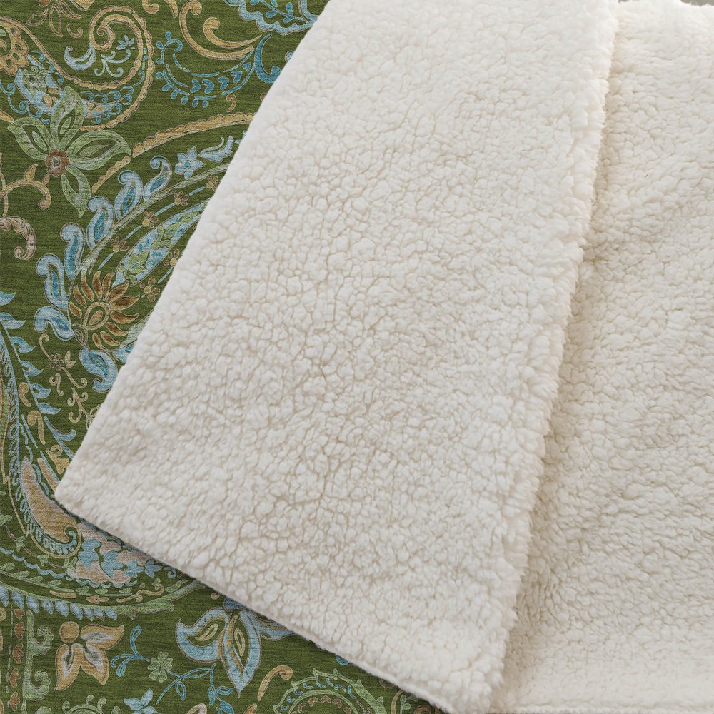 Premium Machine Washable ASB533 Green 50" x 70" Sherpa Throw Blanket. Picture 2