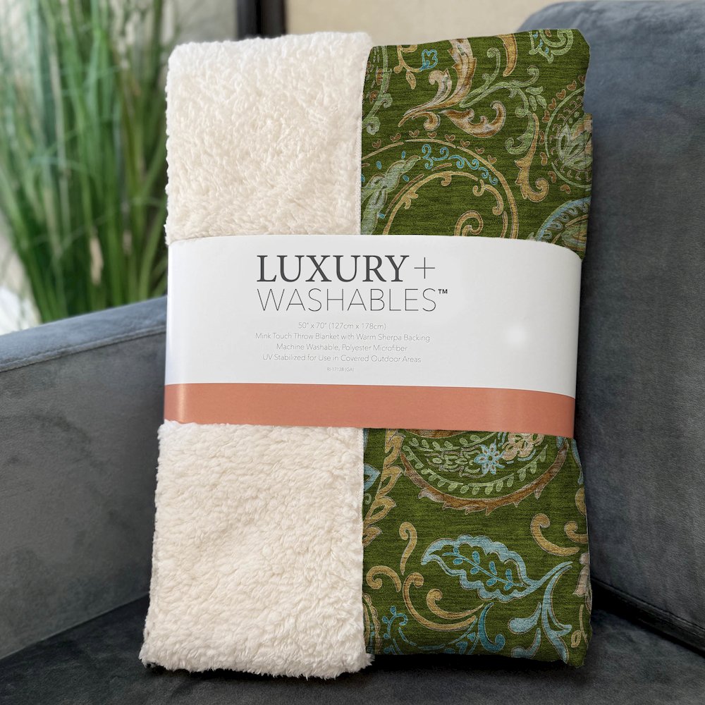 Premium Machine Washable ASB533 Green 50" x 70" Sherpa Throw Blanket. Picture 3