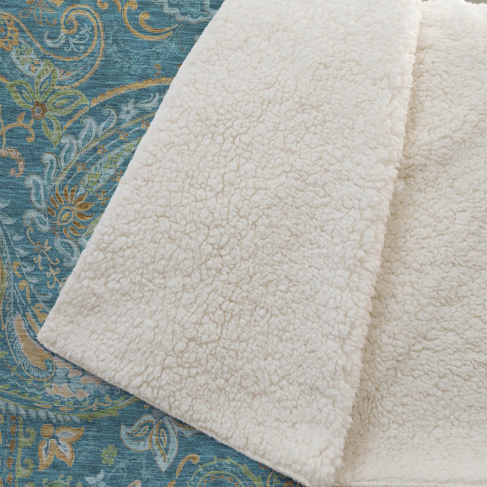 Premium Machine Washable ASB533 Teal 50" x 70" Sherpa Throw Blanket. Picture 2