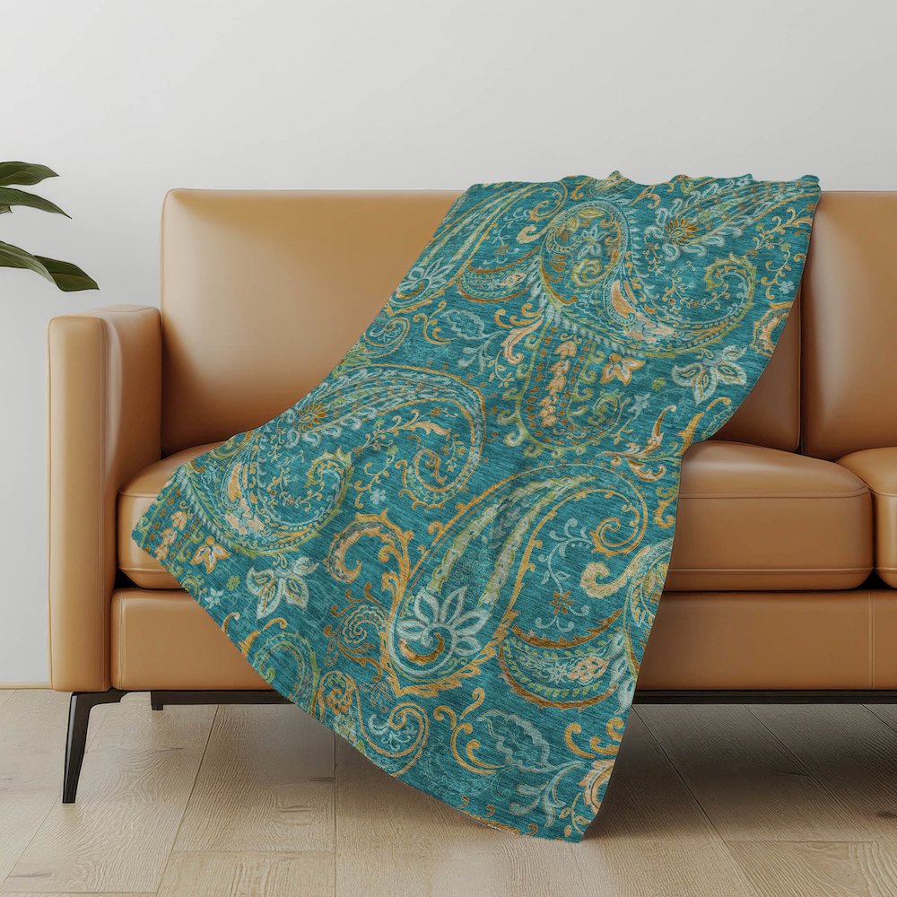 Premium Machine Washable ASB533 Teal 50" x 70" Sherpa Throw Blanket. Picture 5
