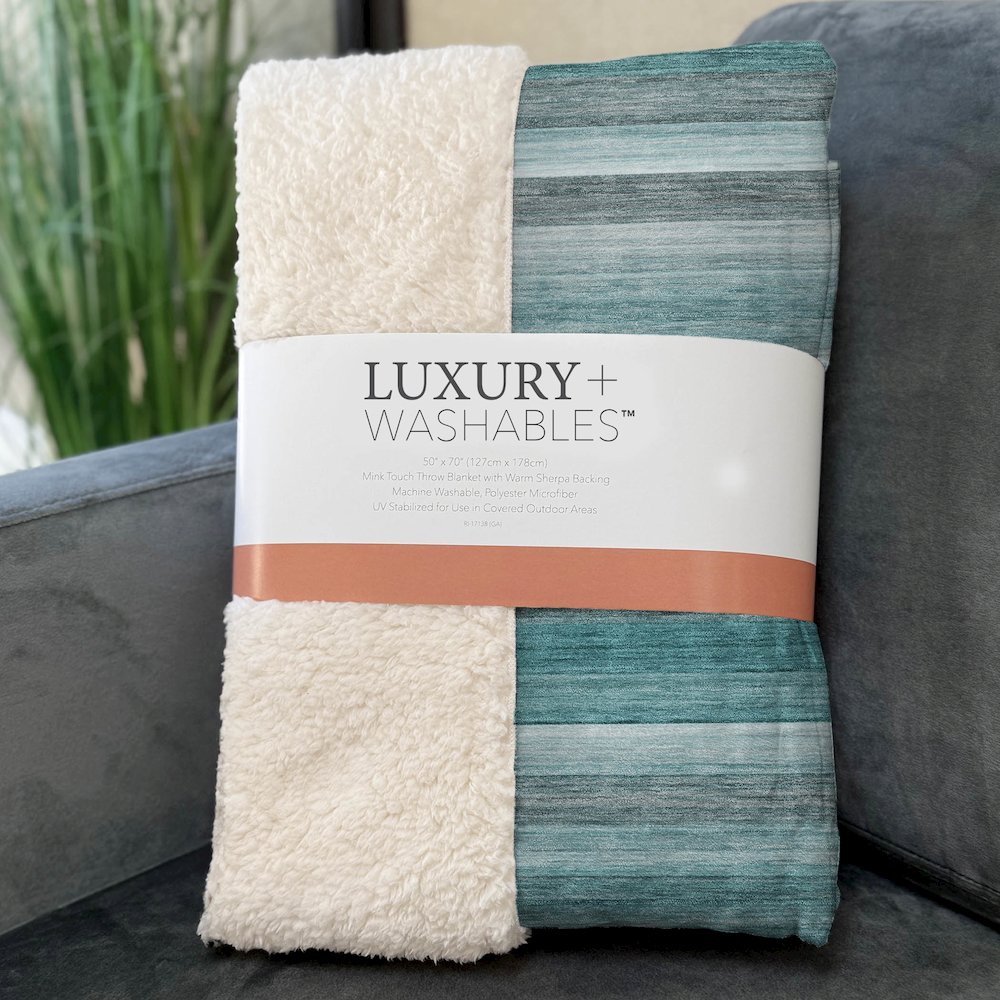 Premium Machine Washable ASB535 Teal 50" x 70" Sherpa Throw Blanket. Picture 3