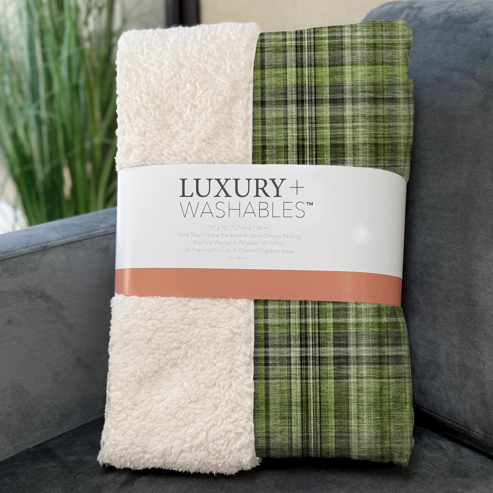Premium Machine Washable ASB541 Green 50" x 70" Sherpa Throw Blanket. Picture 3