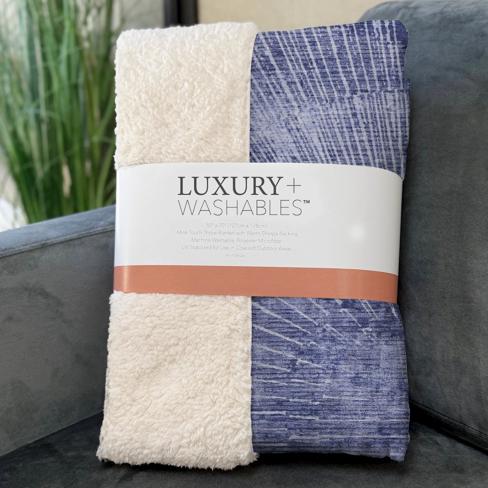Premium Machine Washable ASB542 Navy 50" x 70" Sherpa Throw Blanket. Picture 3