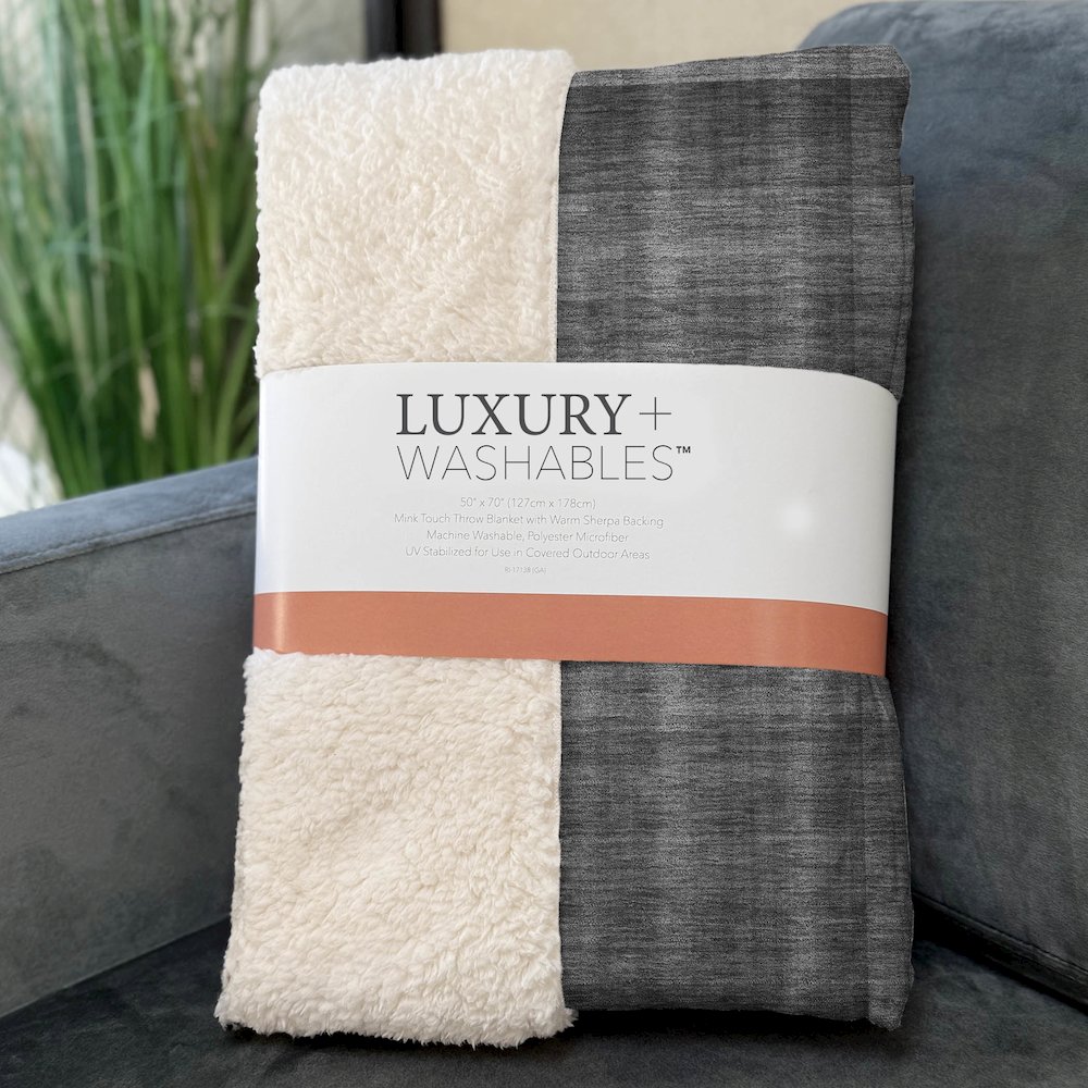 Premium Machine Washable ASB548 Gray 50" x 70" Sherpa Throw Blanket. Picture 3