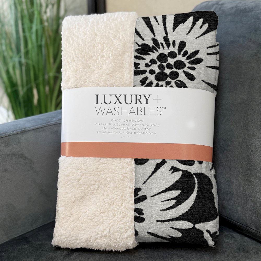 Premium Machine Washable ASB551 Black 50" x 70" Sherpa Throw Blanket. Picture 3