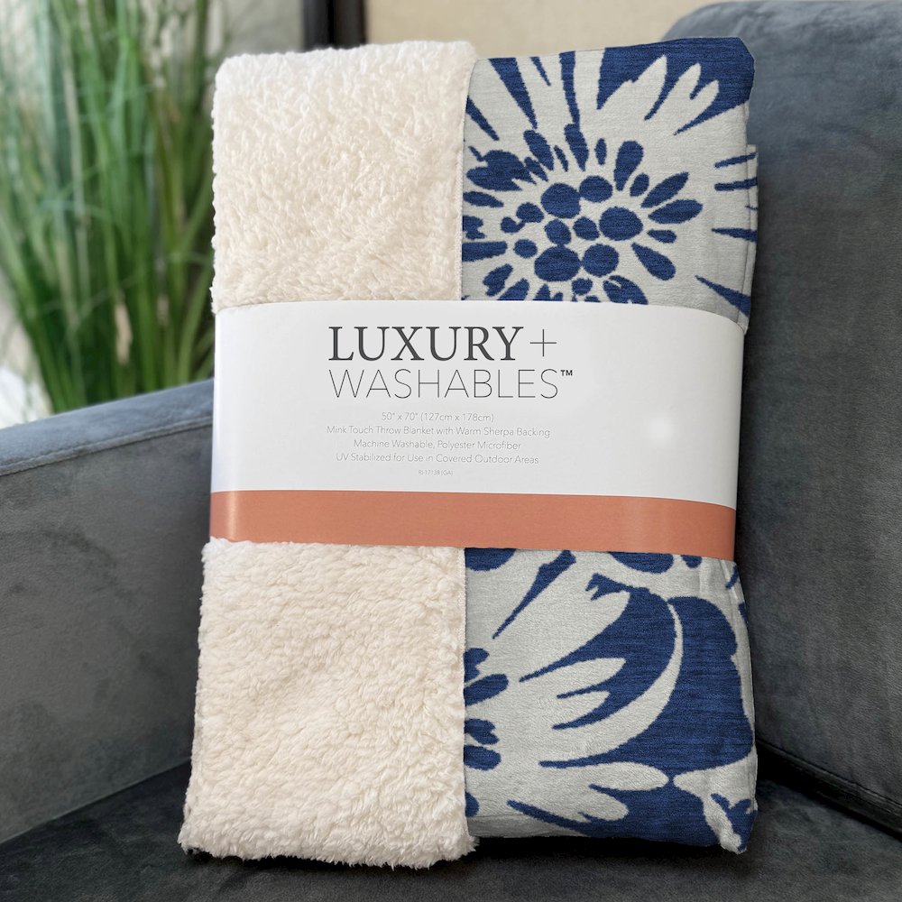 Premium Machine Washable ASB551 Navy 50" x 70" Sherpa Throw Blanket. Picture 3