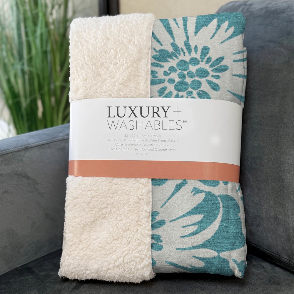 Premium Machine Washable ASB551 Teal 50" x 70" Sherpa Throw Blanket. Picture 3