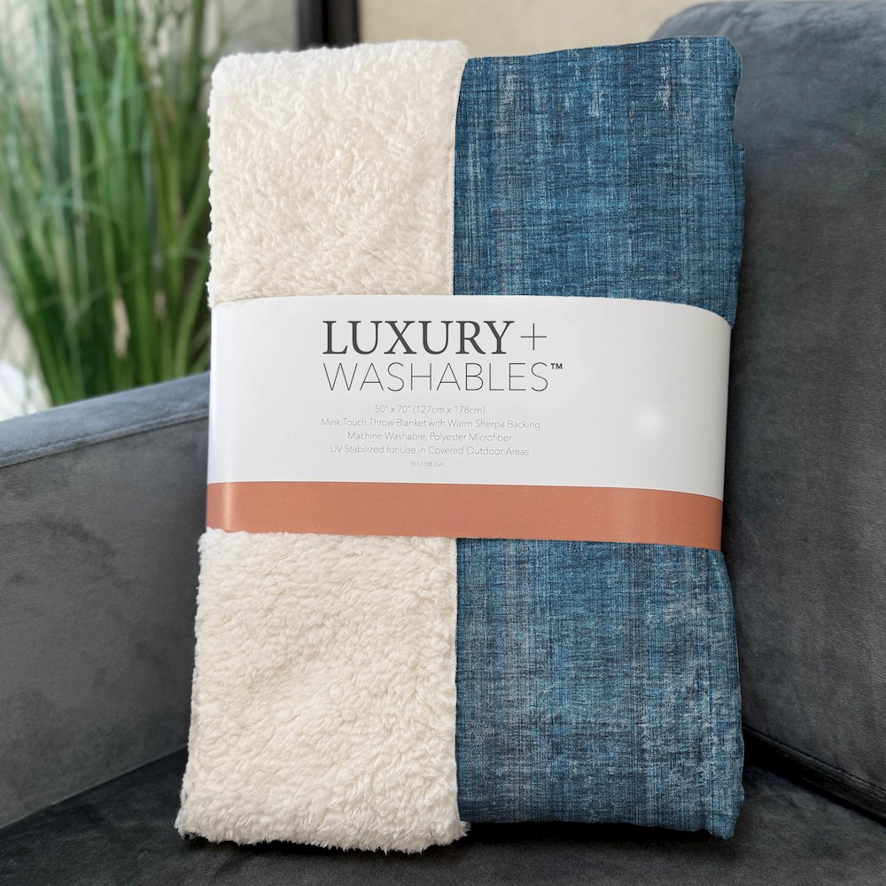 Premium Machine Washable ASB552 Blue 50" x 70" Sherpa Throw Blanket. Picture 3