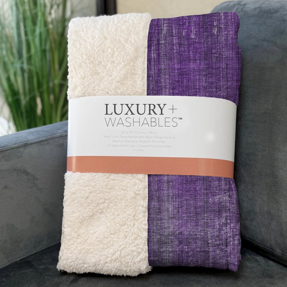 Premium Machine Washable ASB552 Purple 50" x 70" Sherpa Throw Blanket. Picture 3
