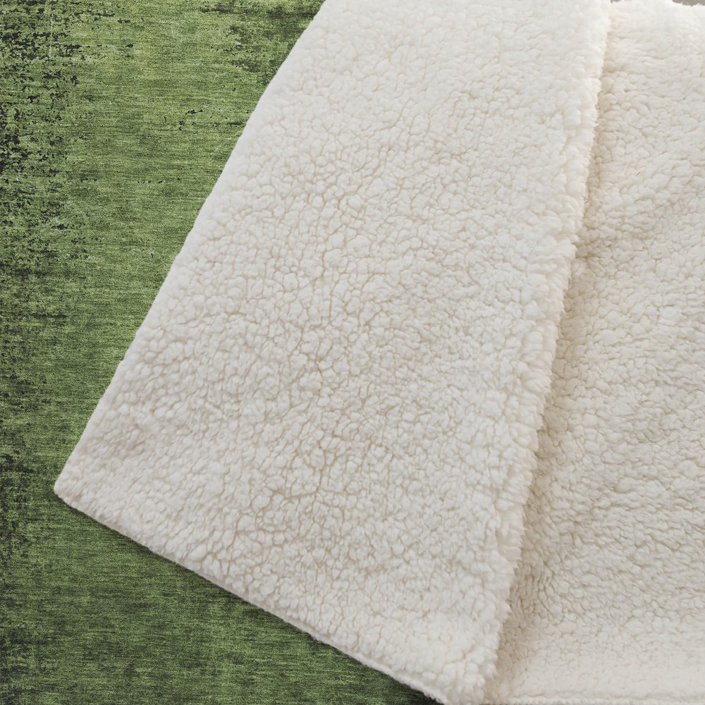 Premium Machine Washable ASB554 Green 50" x 70" Sherpa Throw Blanket. Picture 2