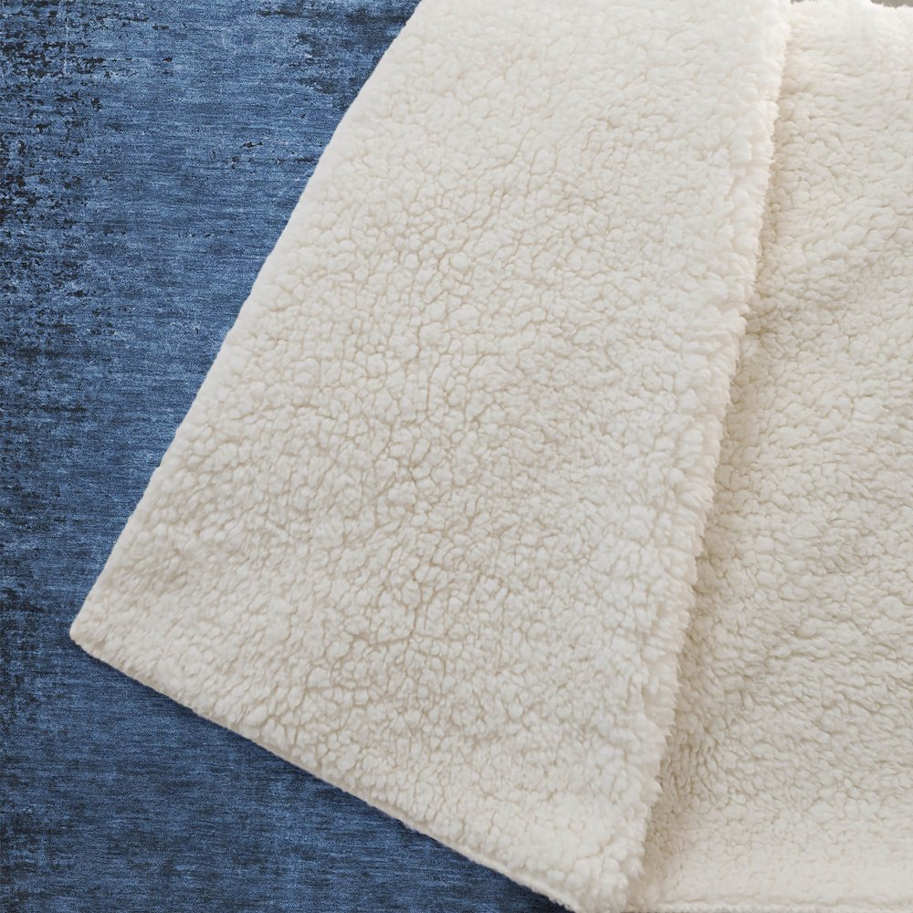 Premium Machine Washable ASB554 Navy 50" x 70" Sherpa Throw Blanket. Picture 2
