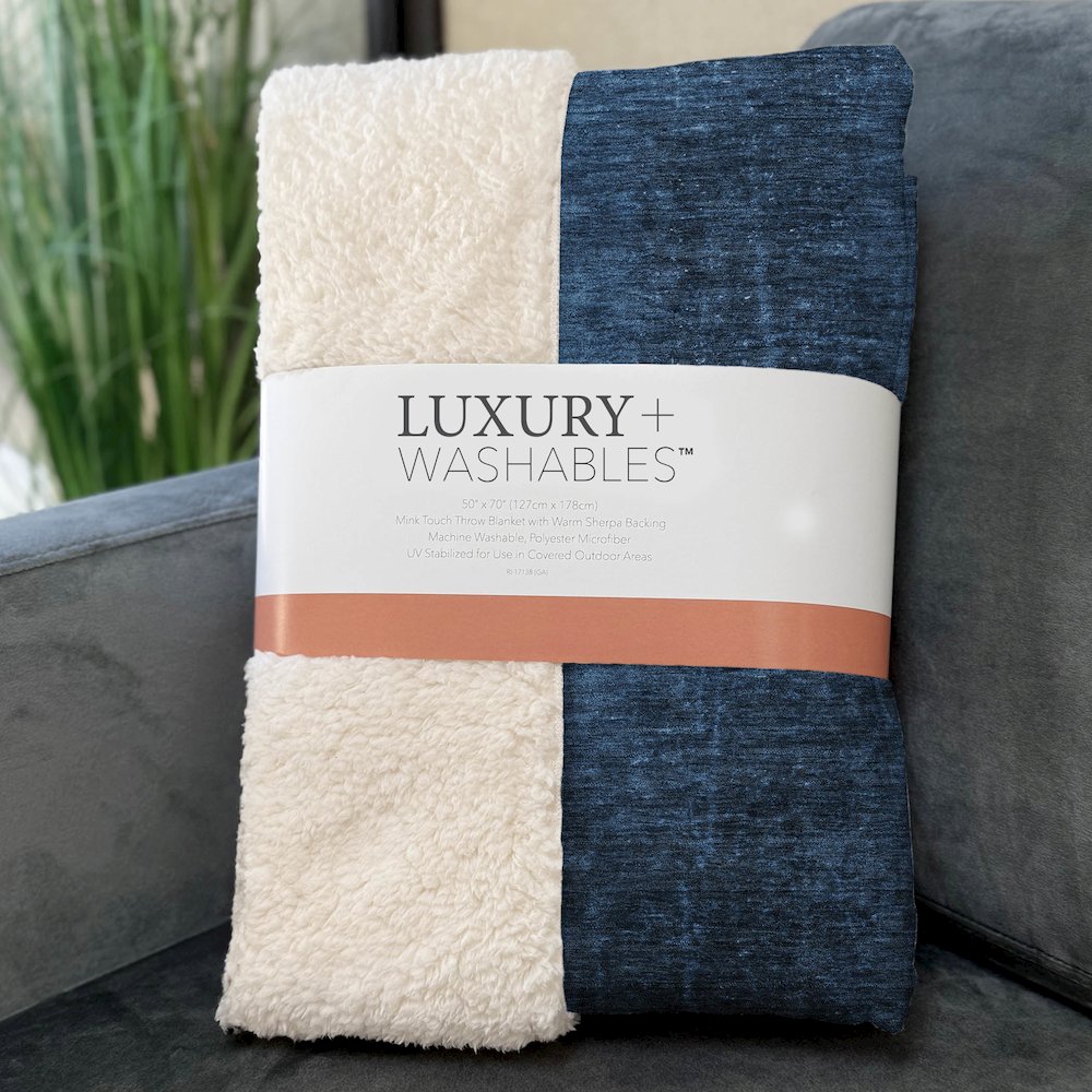 Premium Machine Washable ASB554 Navy 50" x 70" Sherpa Throw Blanket. Picture 3