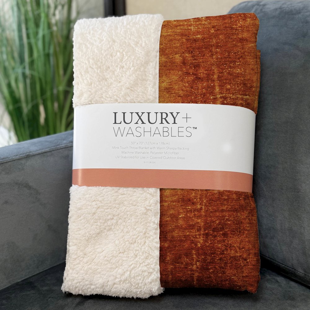 Premium Machine Washable ASB554 Paprika 50" x 70" Sherpa Throw Blanket. Picture 3