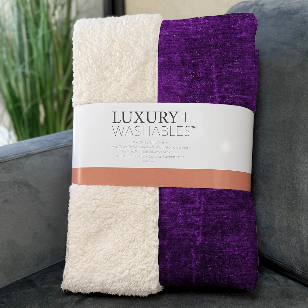 Premium Machine Washable ASB554 Purple 50" x 70" Sherpa Throw Blanket. Picture 3