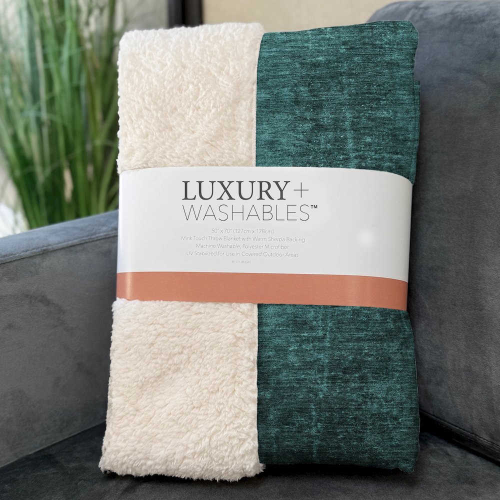 Premium Machine Washable ASB554 Teal 50" x 70" Sherpa Throw Blanket. Picture 3
